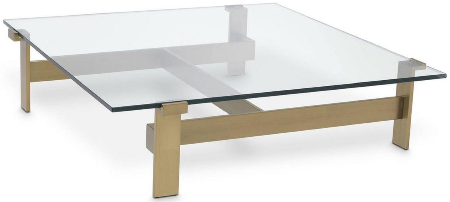 Casa Padrino Luxus Couchtisch Messingfarben 120 x 120 x H. 30 cm - Quadratischer Edelstahl Wohnzimmertisch mit Glasplatte - Wohnzimmer Möbel - Luxus Qualität Bild 1