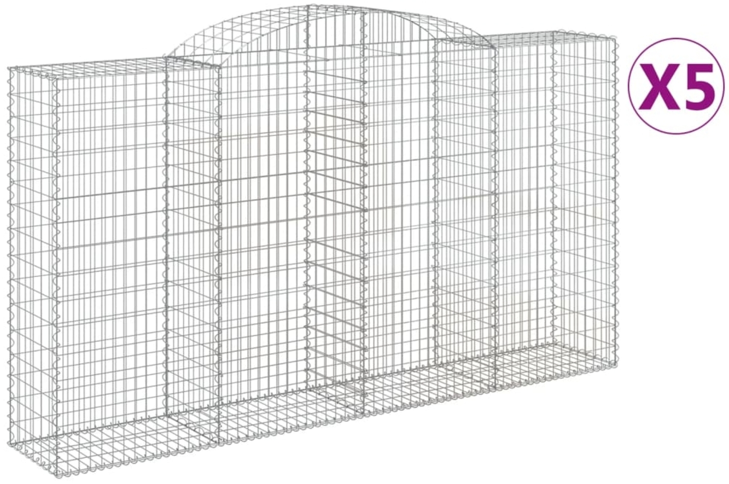 vidaXL Gabionen mit Hochbogen 5 Stk. 300x50x160/180cm Verzinktes Eisen 3146758 Bild 1