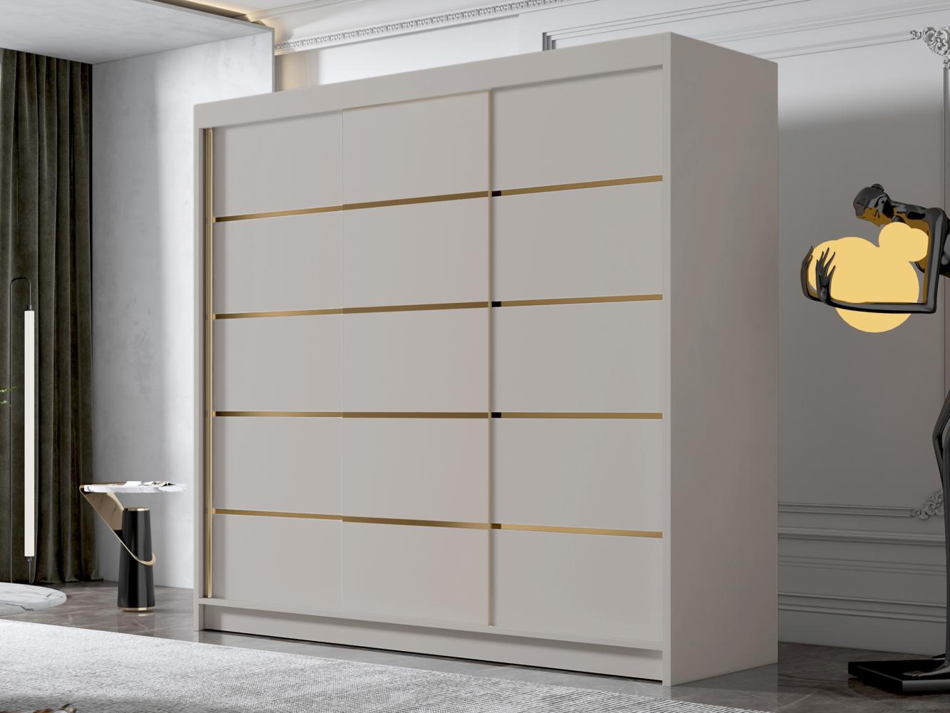 Kleiderschrank mit Goldverzierung Edrulaz VII mit drei Schwebetüren (Farbe: Cashmere) Bild 1