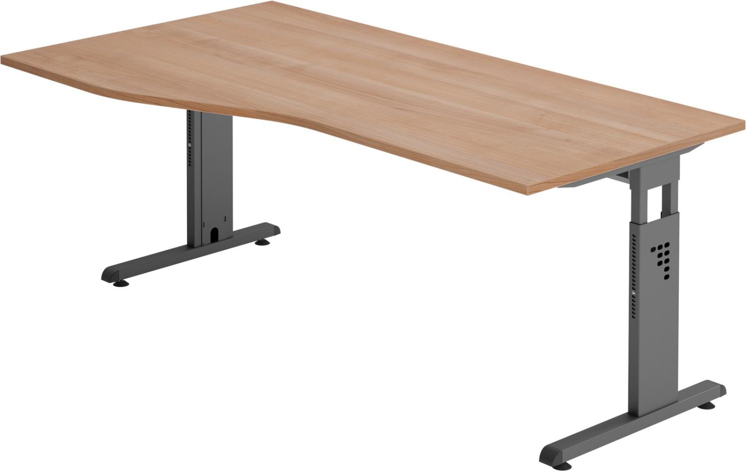 bümö® Schreibtisch O-Serie höhenverstellbar, Tischplatte 180 x 100 cm in Nussbaum, Gestell in graphit Bild 1