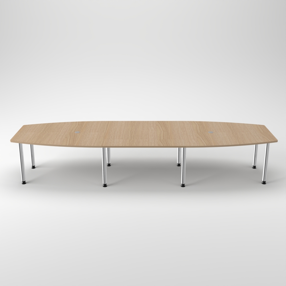 Rheinland Möbel Konferenztisch KONTI 400x130 cm – ovaler Besprechungstisch in Eiche mit verchromten Rundrohrfüßen & 2 Kabelauslässen, erweiterbarer Meetingtisch für 12–14 Personen, moderner XXL-Tisch fürs Büro Bild 1