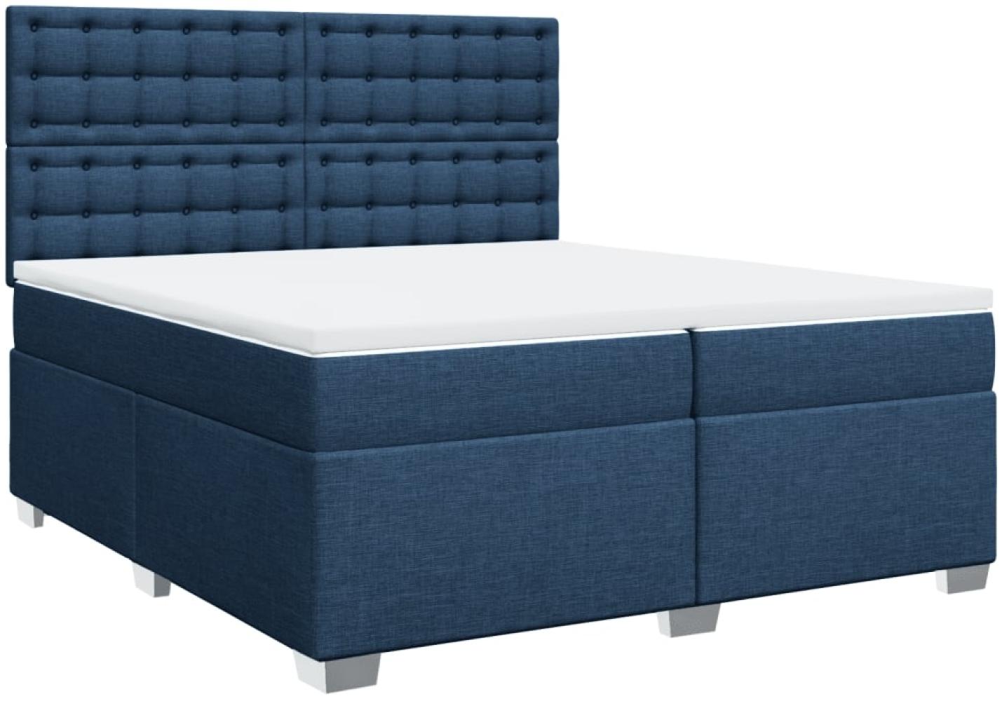 vidaXL Boxspringbett mit Matratze Blau 200x200 cm Stoff 3290615 Bild 1