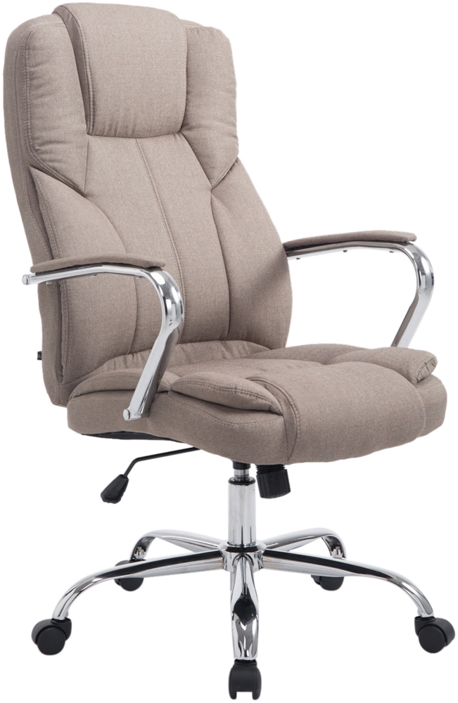 DELUKE® Bürostuhl JUBEL Stoff - 115 x 62 x 70, Taupe Stoff Metall in Chromoptik Gestell ergonomische Bürostühle Homeoffice Stuhl mit Rollen Bild 1