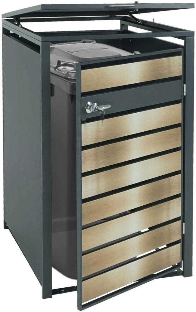 1er Mülltonnenverkleidung HWC-J81, Mülltonnenbox, erweiterbar, Metall 32kg, anthrazit ~ gold Bild 1