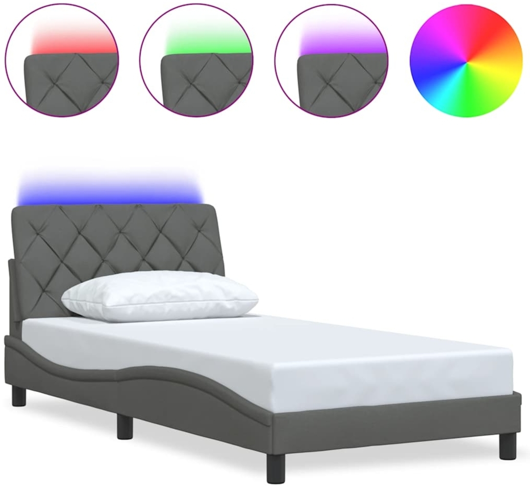 vidaXL Bettgestell mit LED ohne Matratze Dunkelgrau 100x200 cm Stoff 3310651 Bild 1
