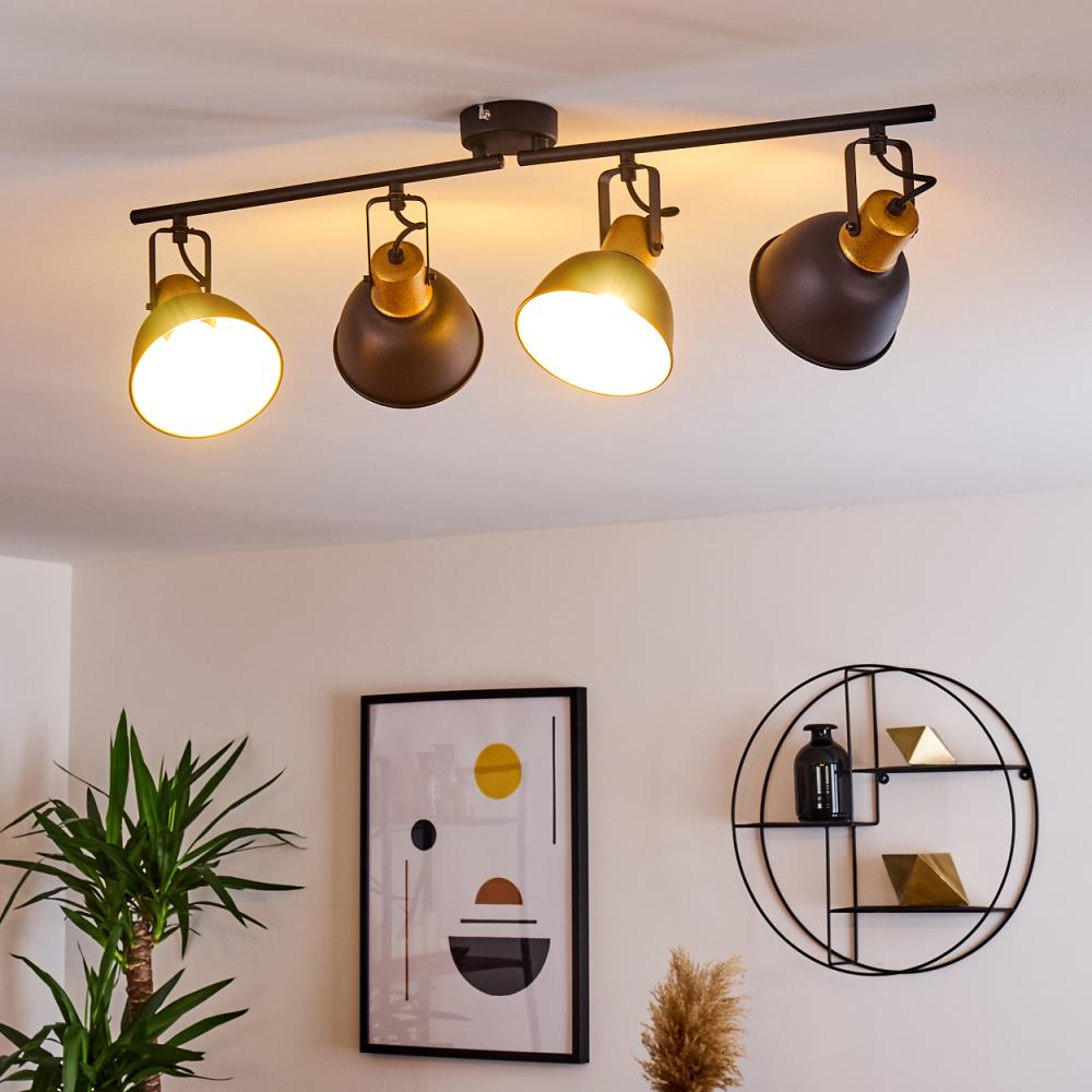 »Ardore« Deckenlampe aus Metall in Schwarz/Gold, 4-flammig, mit verstellbaren Strahlern, 4 x E14-Fassung max. 25 Watt, Spot im Retro/Vintage Design, für LED Leuchtmittel geeignet Bild 1