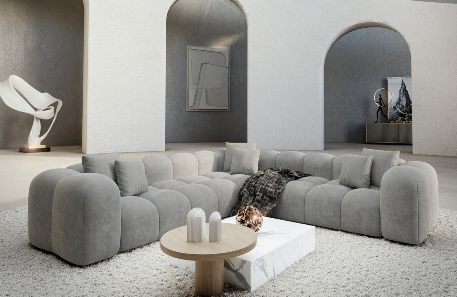 Sofa Dreams Ecksofa Design Stoff Samtstoff Couch Formentera L Form Stoffsofa, Loungesofa Bild 1