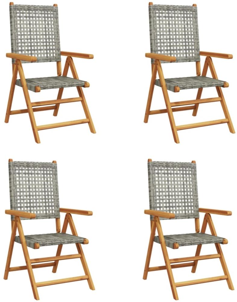 vidaXL Gartenstuhl Verstellbar 4 Stk. Grau Poly Rattan Massivholz 3214523 Bild 1