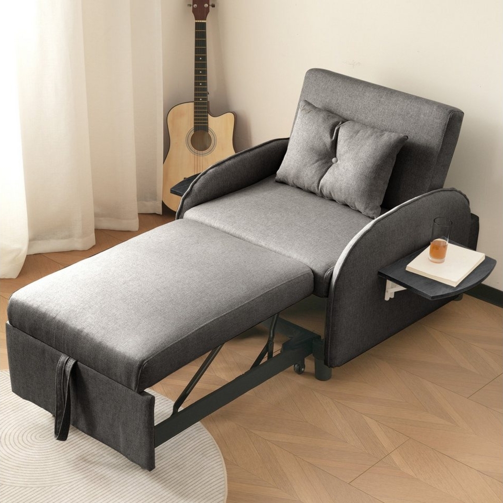 Merax Schlafsofa mit 3-in-1 Bettfunktion, Ausziehbares Einzelsofa mit klappbaren Teetischen, 123(73)x167x78 cm Bild 1