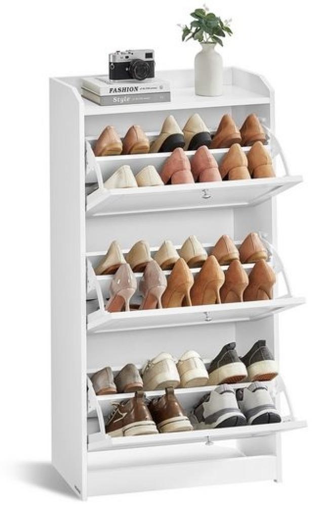 Vasagle Schuhschrank 3 Klappen, Trennwand verstellbar, für bis zu 18 Paar Schuhe, Holz wolkenweiß, 24 x 60 x 108 cm Bild 1