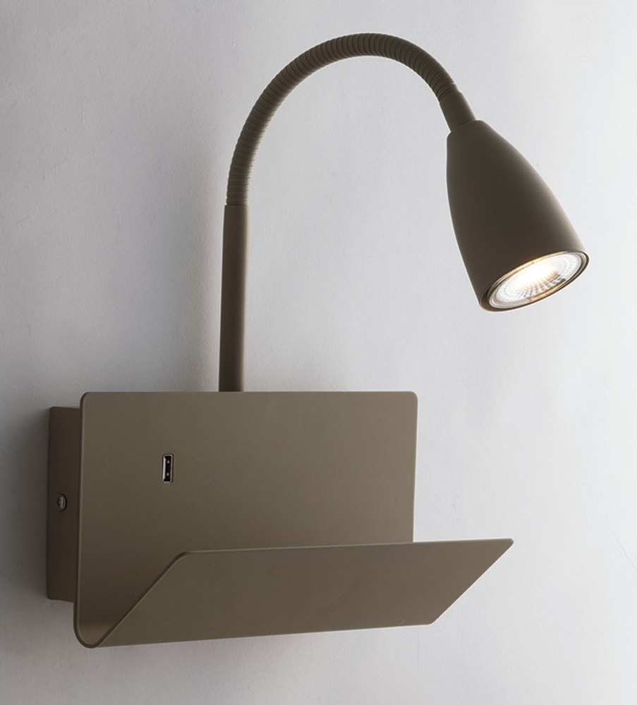 LED Leselampe Braun mit Ablage & USB Ladefunktion, Breite 23cm Bild 1