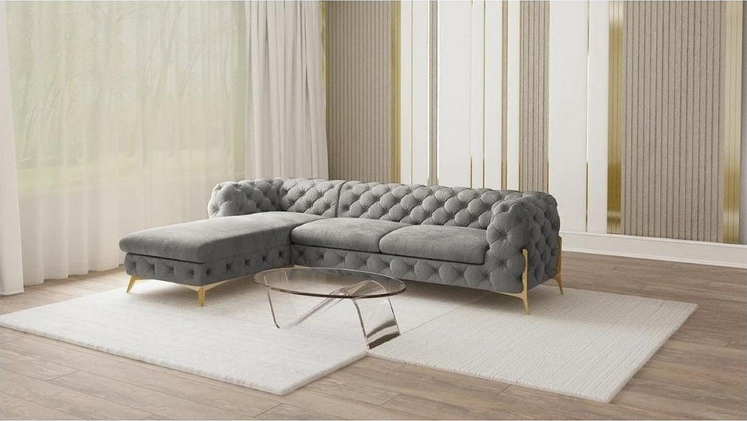 S-Style Möbel Ecksofa mit Ottomane Chesterfield Ashley mit Goldene Metall Füßen, Ottomane links oder rechts bestellbar, mit Wellenfederung Bild 1