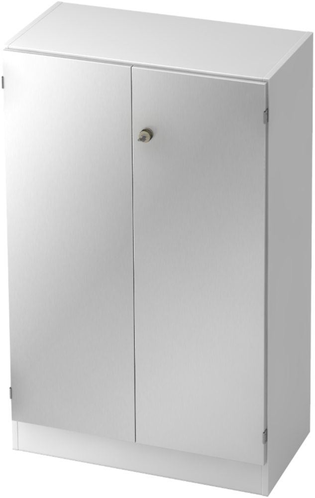 bümö office Aktenschrank abschließbar, Büroschrank klein aus FSC-Holz, 80cm breit in Weiß/Silber - abschließbarer Schrank, Büroschrank abschließbar, Büro Möbel Schrank System, 6550-W-S-SG Bild 1
