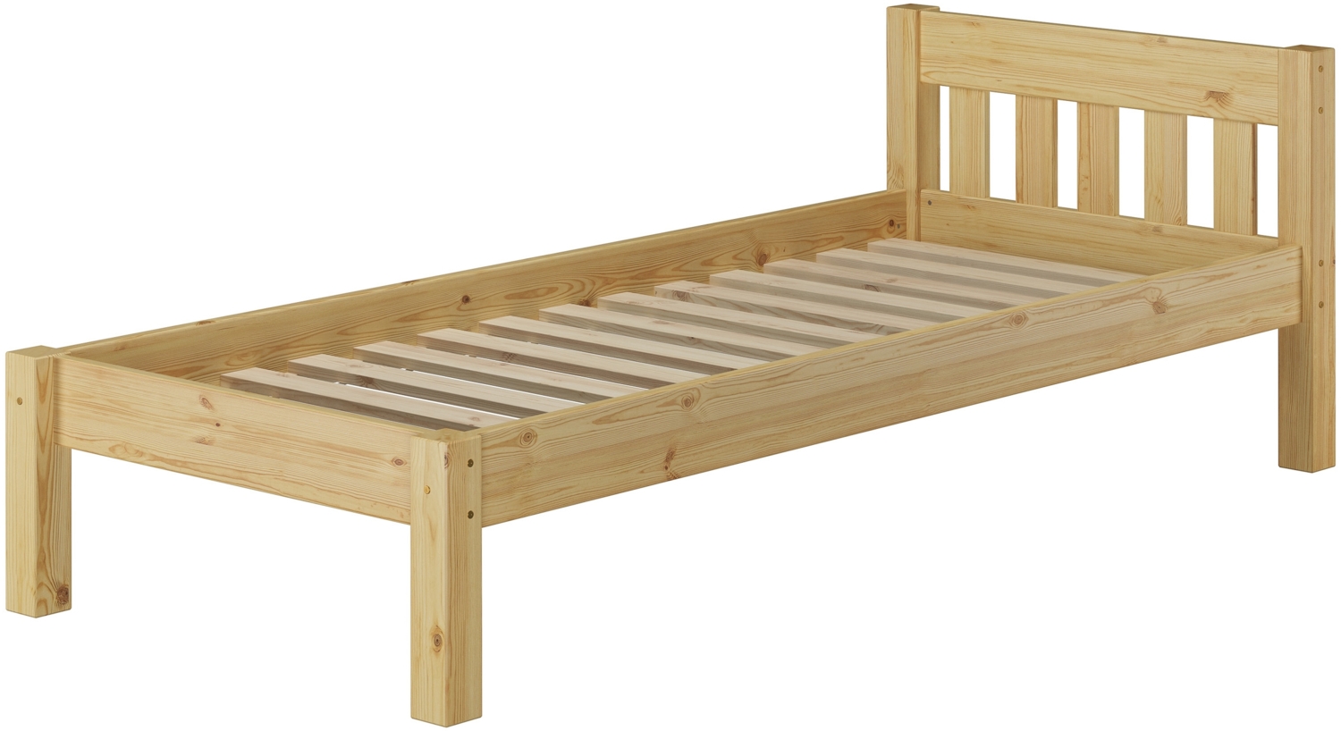 Erst-Holz Einzelbett Natur 90x200 Bett, Rollrost Senkrechte Balken Bild 1