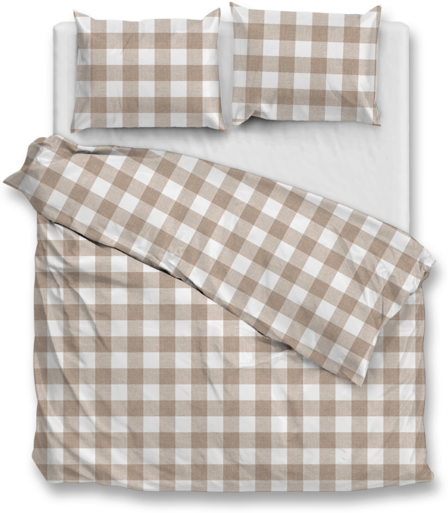 Zo! Home Cotton Bettwäsche 200x200 Quattro di Lino Sandy beige weiß Karo Bild 1