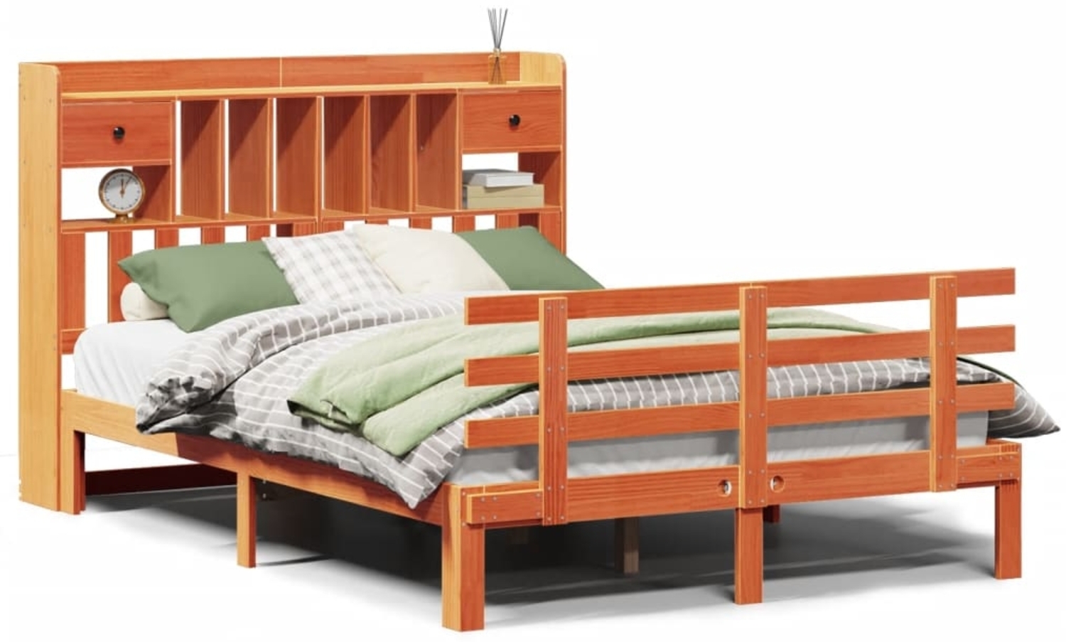 vidaXL Massivholzbett mit Regal ohne Matratze Wachsbraun 140x190 cm 3322810 Bild 1