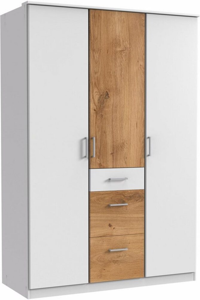 Wimex Kleiderschrank/ Drehtürenschrank Click, 3 Türen, 3 Schubladen, (B/H/T) 135 x 199 x 58 cm, Weiß/ Absetzung Plankeneiche Bild 1