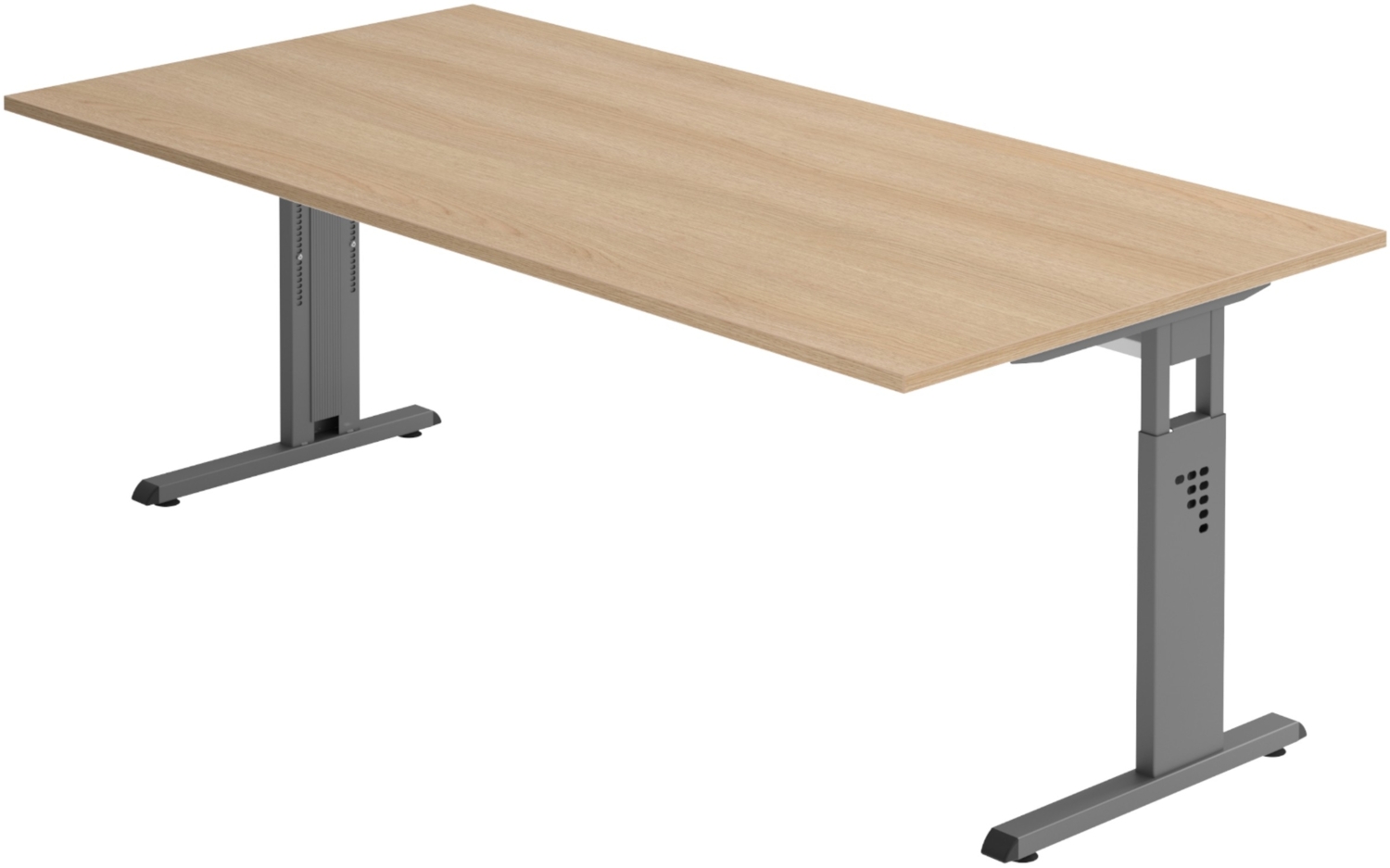bümö höhenverstellbarer Schreibtisch O-Serie 200x100 cm in Eiche, Gestell in Graphit - großer PC Tisch für's Büro manuell höhenverstellbar, Computertisch verstellbar, OS-2E-E-G Bild 1
