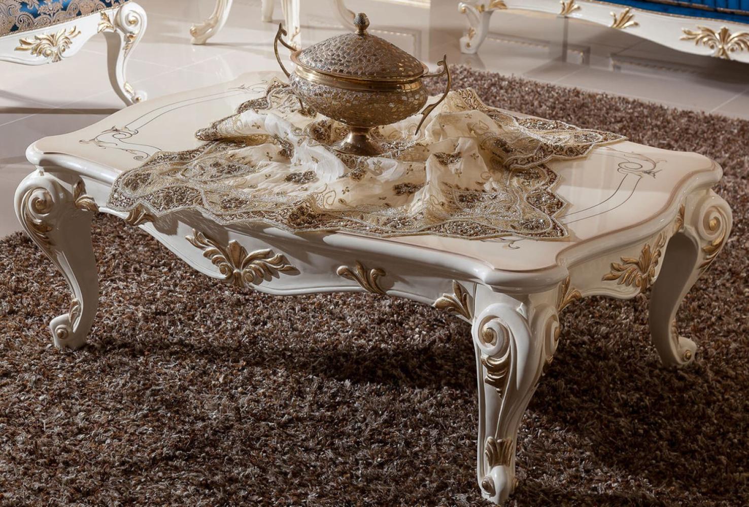 Casa Padrino Luxus Barock Couchtisch Weiß / Creme / Gold - Prunkvoller Massivholz Wohnzimmertisch im Barockstil - Barockstil Wohnzimmer Möbel - Luxus Möbel im Barockstil - Barock Einrichtung Bild 1