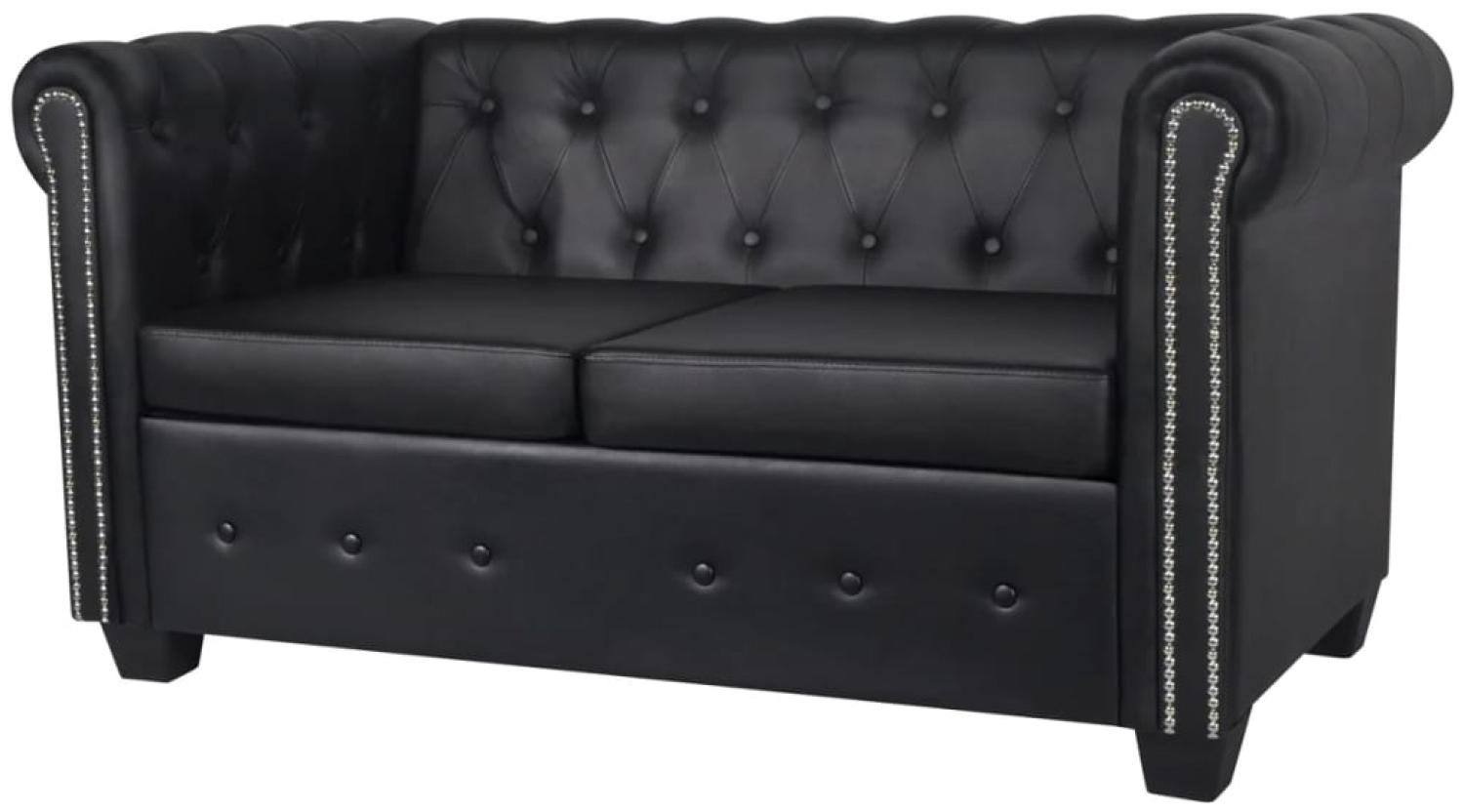 Chesterfield-Sofa 2-Sitzer Kunstleder Schwarz Bild 1