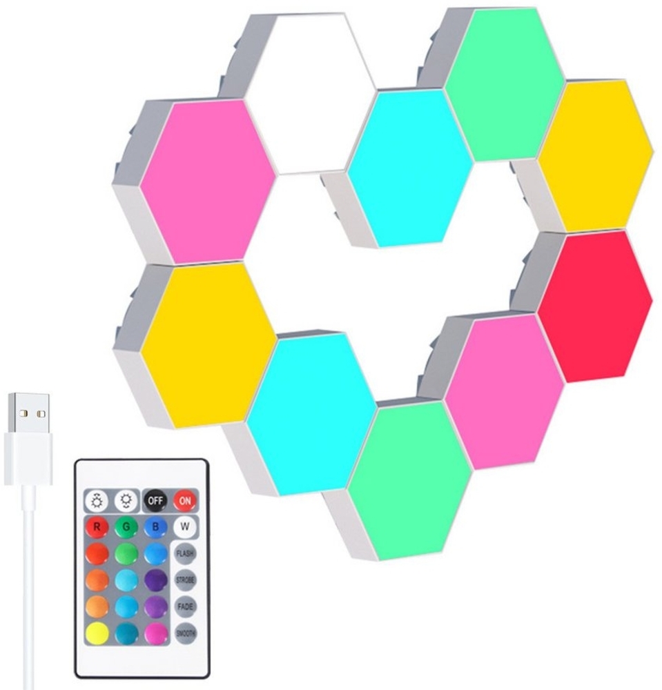 Qualra LED Nachtlicht Hexagon RGB Gaming Wandleuchte Sechseck LED Panel mit Fernbedienung, Wandpaneele Beleuchtung für Gamer Room Deko Bild 1