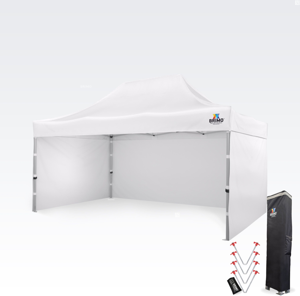 Faltpavillon 3x4,5m - mit 3 Wänden - Weiß Bild 1