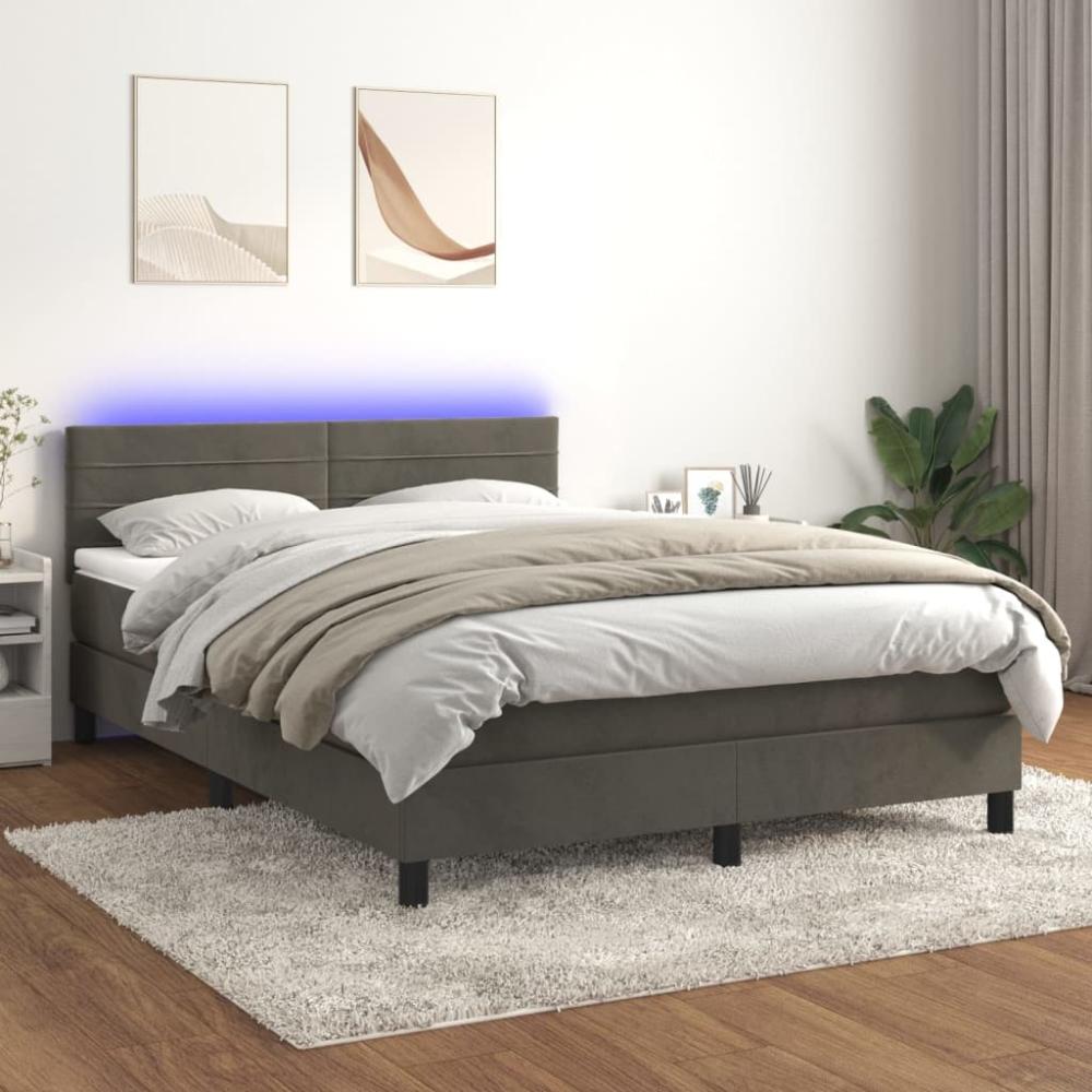 vidaXL Boxspringbett mit Matratze & LED Dunkelgrau 140x200 cm Samt 3134466 Bild 1