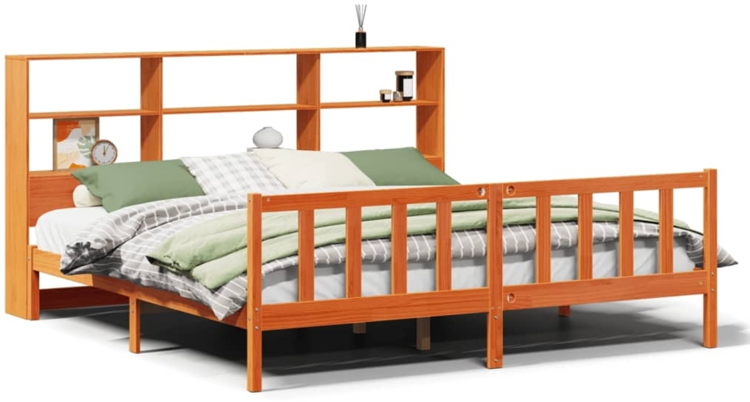 vidaXL Massivholzbett mit Regal ohne Matratze Wachsbraun 200x200 cm 3321726 Bild 1