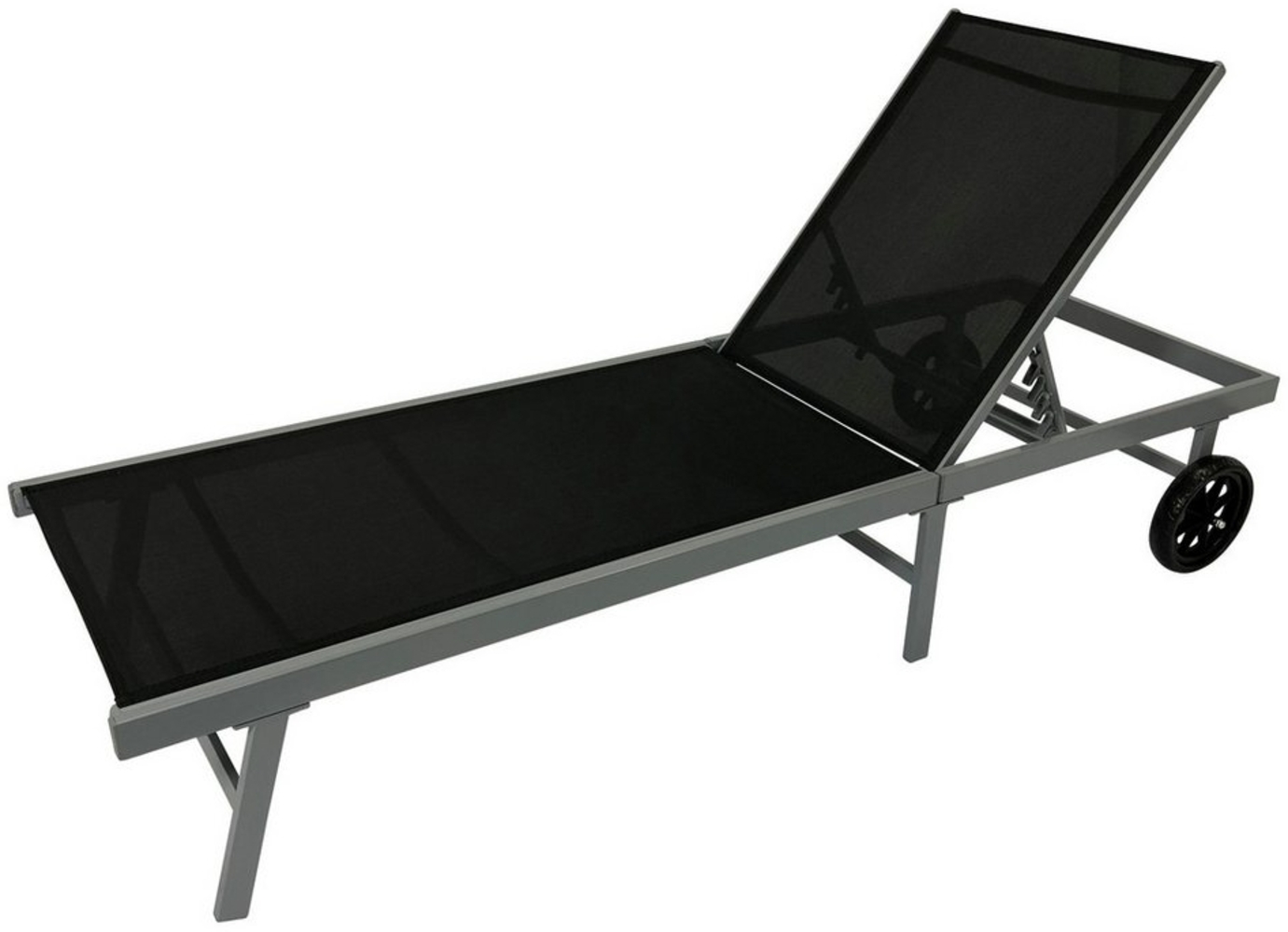 TPFGarden Gartenliege WALTON, Sonnenliege - Gartenliege mit Rollen - Gestell Aluminium silberfarben, Bequeme Relaxliege schwarz - Rückenteil 5-fach verstellbar, Hochwertige Outdoor Liege - Maße (BxHxT): 78 x 34,5 - 90 x 200 cm Bild 1
