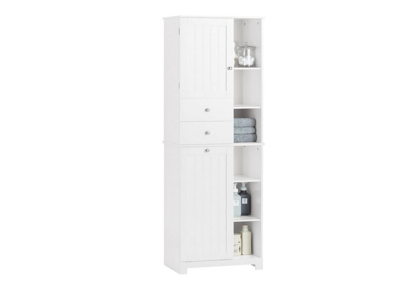 SoBuy Hochschrank BZR104 Badezimmerschrank mit Wäschesack Wäscheschrank Badezimmer Schrank Weiß Bild 1