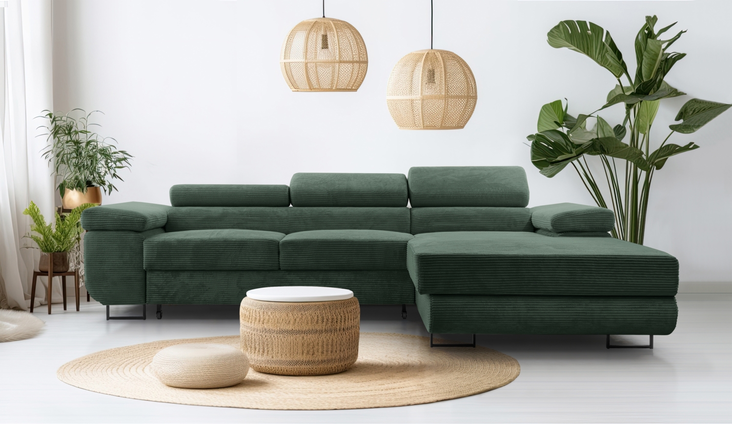 AX LIVING Cord Couch L Form – Arborio R 280 cm Ecksofa in Dunkelgrün Bild 1