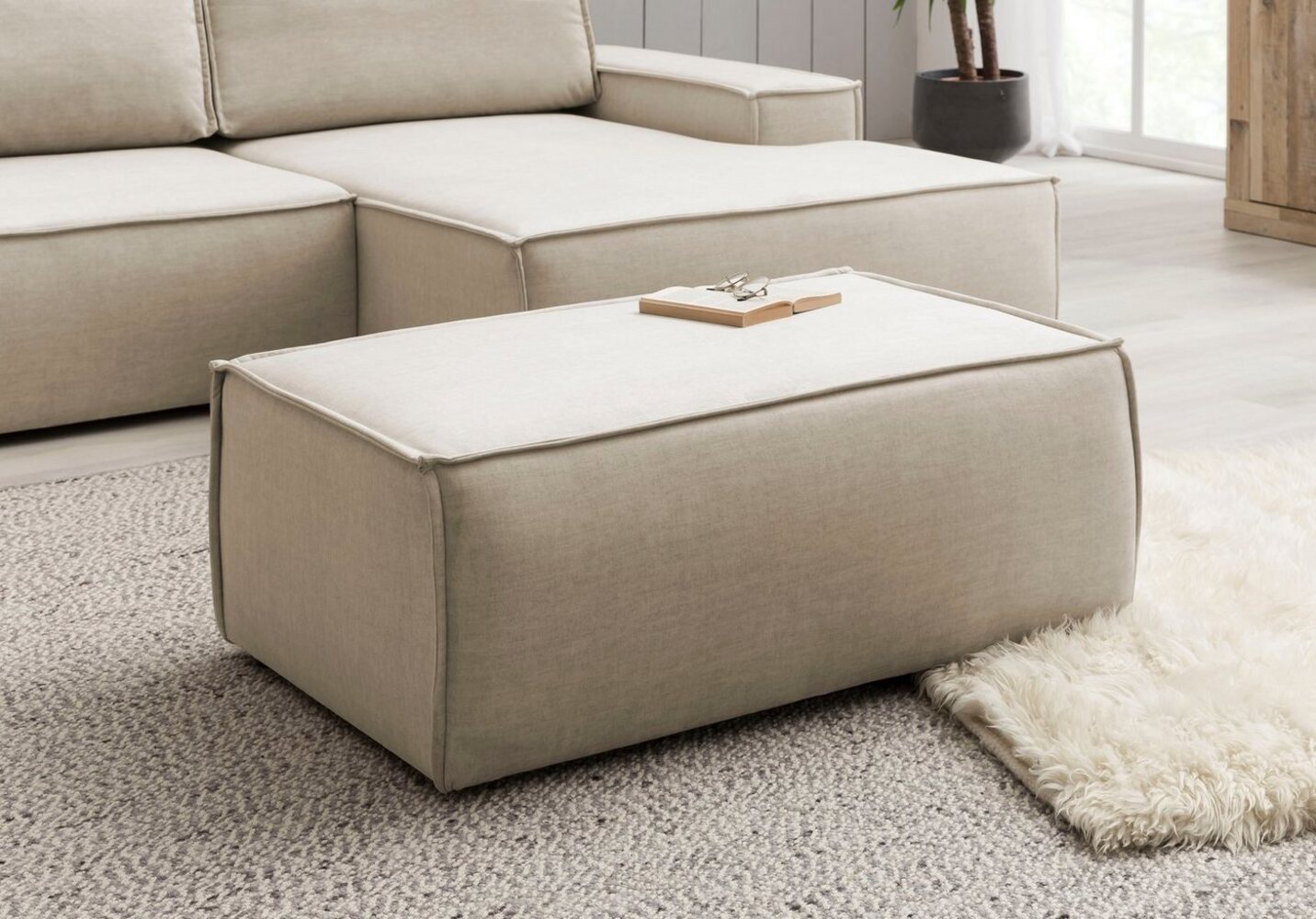 Home affaire Hocker SHERWOOD, Polsterhocker in 3 Stoffarten verfügbar, passend zur Polster-Serie SHERWOOD Bild 1