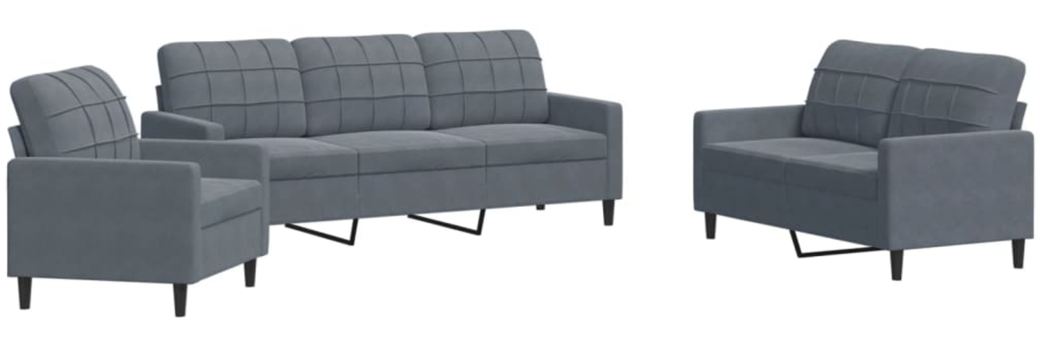 vidaXL 3-tlg. Sofagarnitur mit Kissen Dunkelgrau Samt 3278352 Bild 1