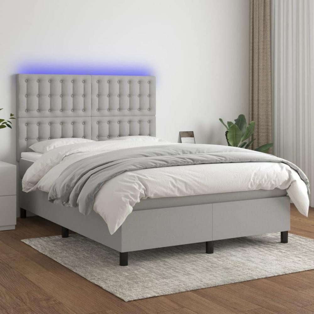 vidaXL Boxspringbett mit Matratze & LED Hellgrau 140x190 cm Stoff 3135189 Bild 1