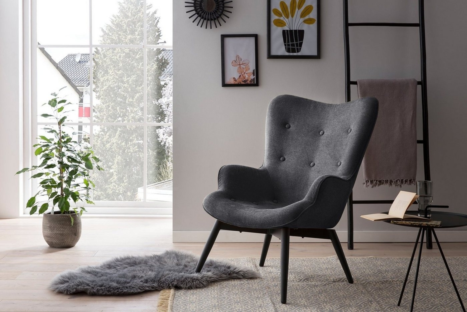 Sessel Metall und Stoff Dunkelgrau und Schwarz Bild 1