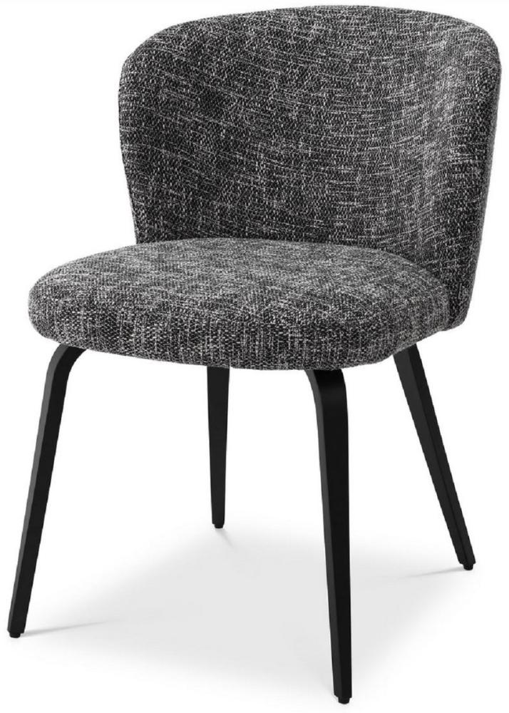 Casa Padrino Luxus Esszimmerstuhl Schwarz / Schwarz 57 x 69 x H. 81 cm - Gepolsterter Küchenstuhl im Retro Design - Luxus Retro Esszimmer Möbel Bild 1