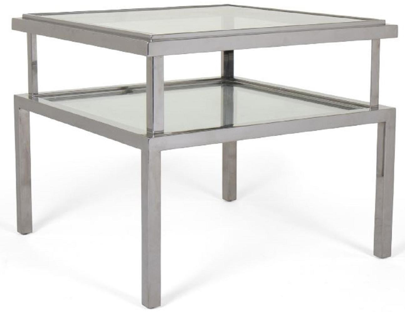 Casa Padrino Luxus Beistelltisch Silber 65 x 65 x H. 55 cm - Moderner Tisch mit gehärteten Glasplatten und Edelstahl Gestell - Wohnzimmer Möbel Bild 1