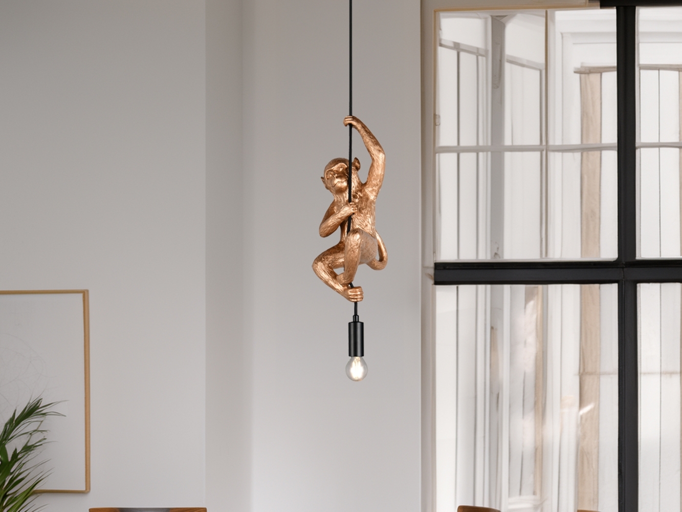 Kleine LED Pendelleuchte einflammig Affenlampe Schwarz Gold, Breite 14,5cm Bild 1