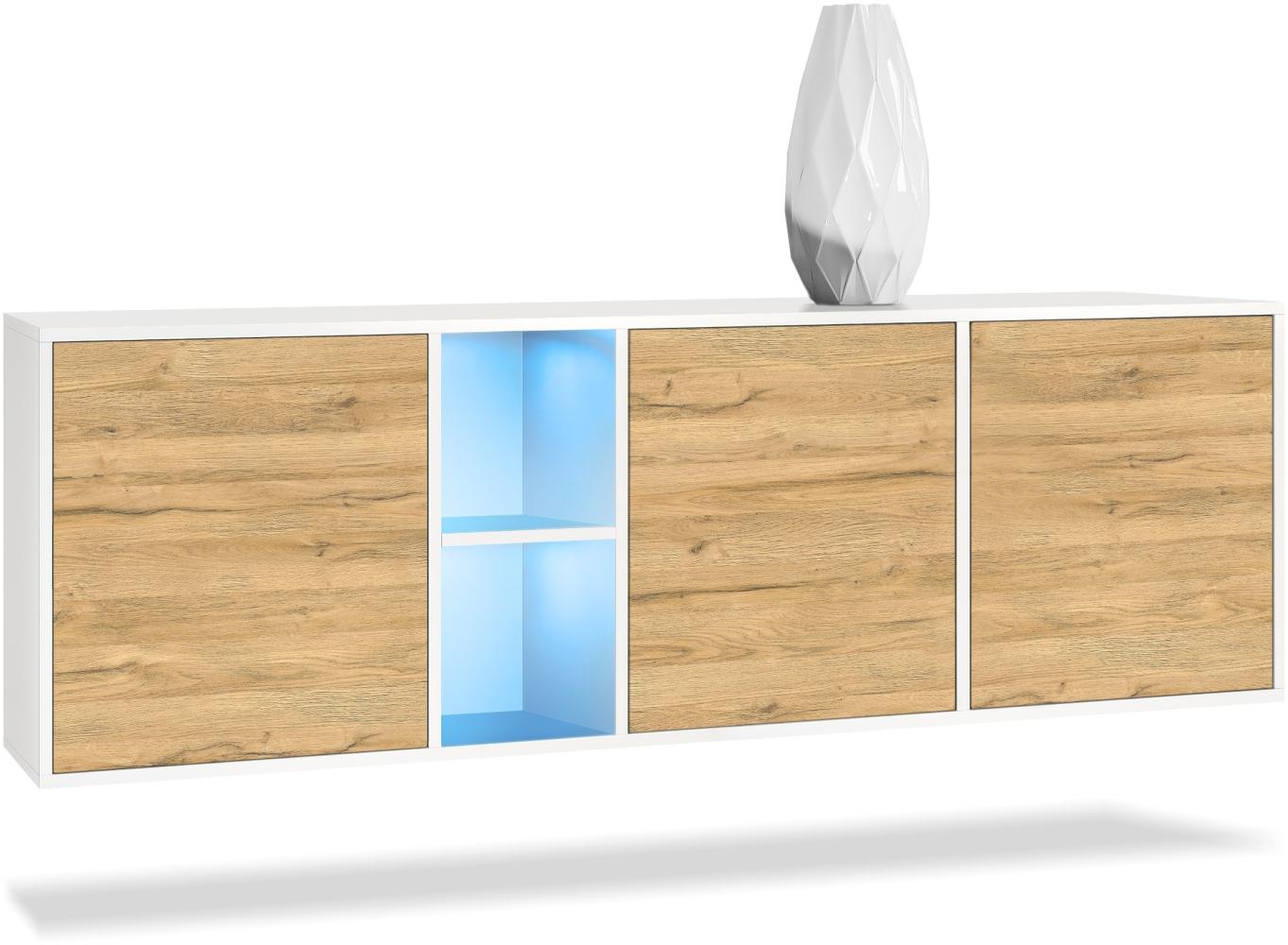 Vladon Kommode Cuba - Weiß matt/Eiche Natur inkl. LED - Modernes Sideboard für Ihr Wohnbereich - (BxHxT) 182 x 53 x 35 cm Bild 1