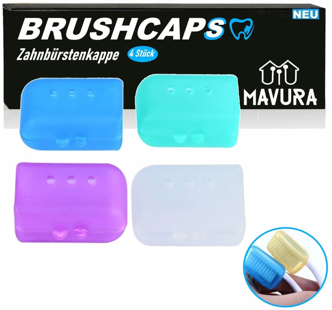 MAVURA Aufbewahrungsdose BRUSHCAPS Zahnbürstenkopf Reisekappen Zahnbürsten Aufbewahrungsdose (Abdeckung Kappe Schutzkappe Zahnbürstenschutz), Cover Zahnbürsten Reise Hülle Kopf 4er Set Bild 1