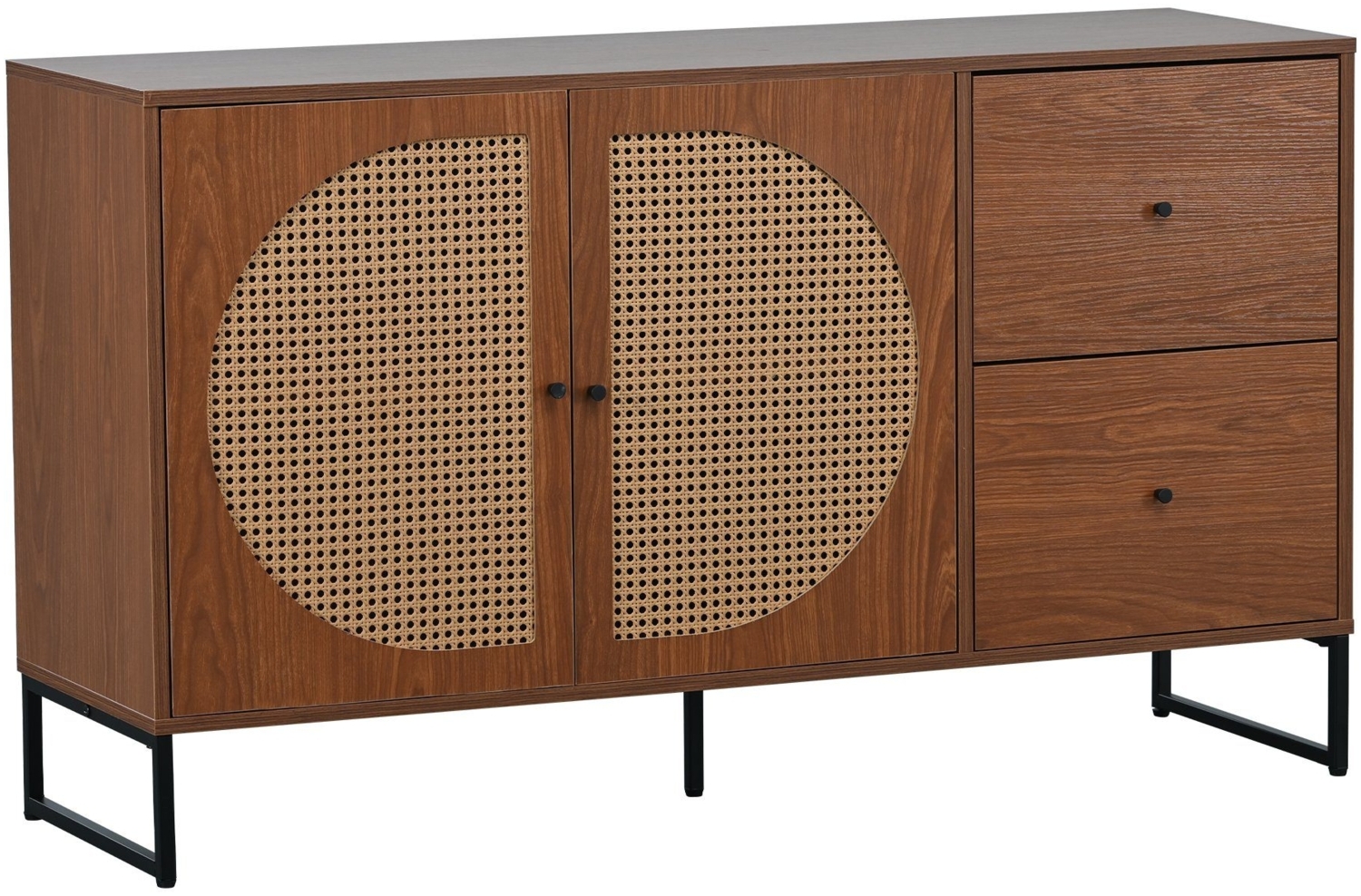 Merax Sideboard mit 2 Fächern und 2 Schubladen, Kommode mit Metallsockel und Rattantüren, Anrichte, Highboard, Breite 130cm Bild 1