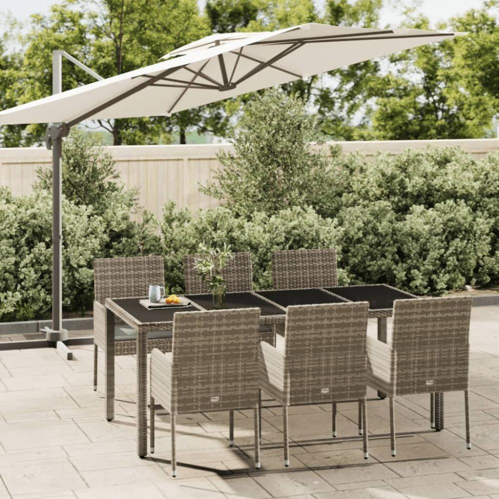 vidaXL 7-tlg. Garten-Essgruppe mit Kissen Grau Poly Rattan Bild 1