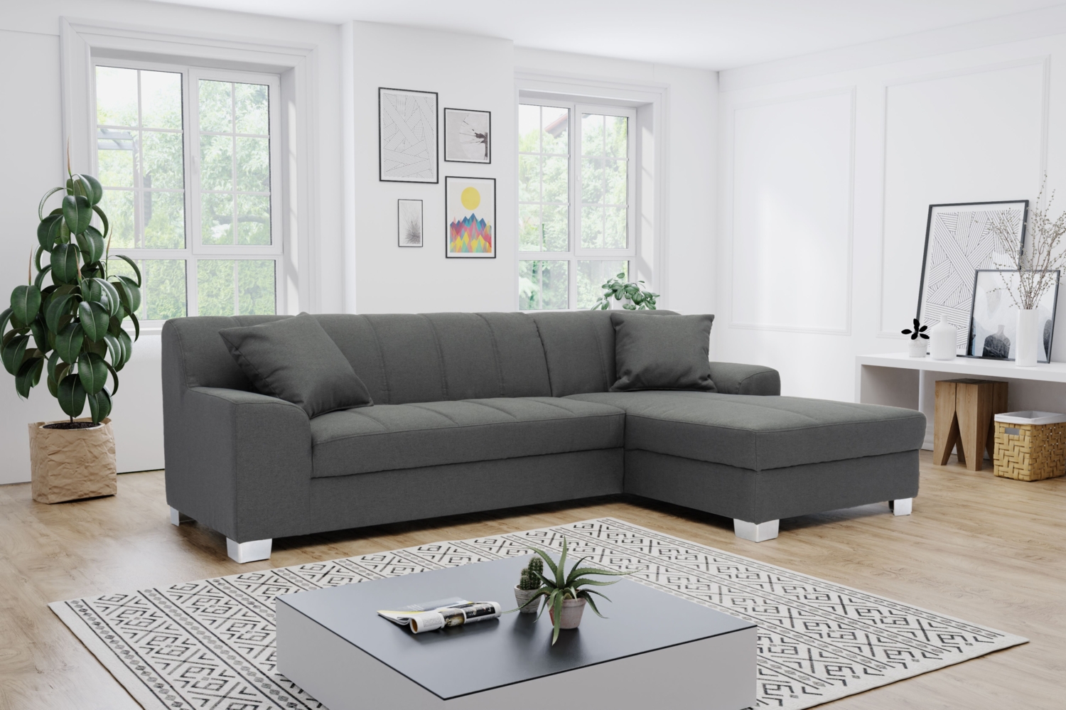 DOMO. collection Ecksofa Capri, Sofa in L-Form mit Füßen aus Chrom, Eckcouch, Polsterecke, Couch 239 x 152 x 75 cm (BxTxH), grau Bild 1