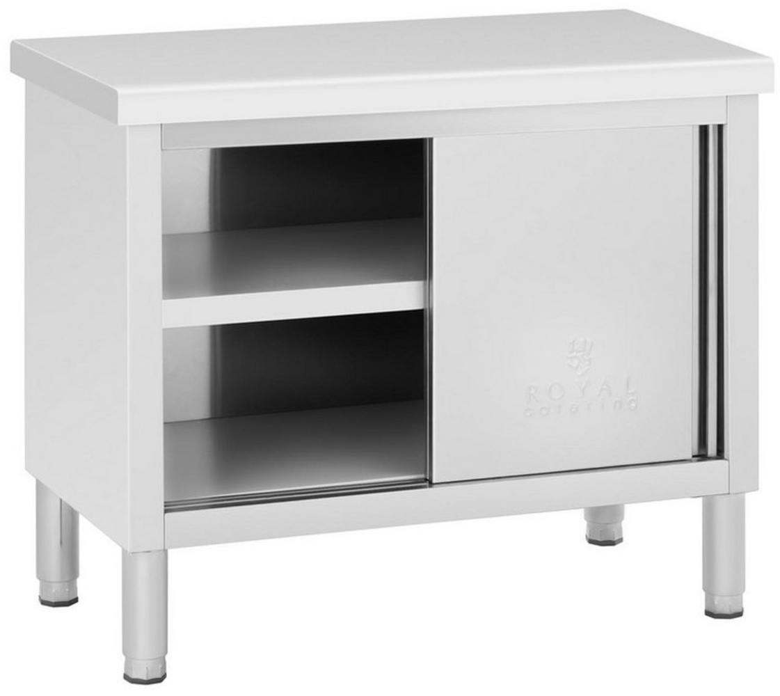 Royal Catering Arbeitstisch 100 x 50 cm Arbeitsschrank Edelstahltisch Schiebetüren 285 kg 3 Ebenen, verschiedene Größen Bild 1