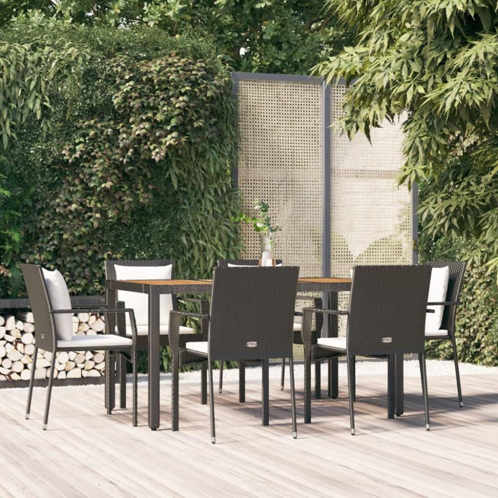 vidaXL 7-tlg. Garten-Essgruppe mit Kissen Schwarz Poly Rattan Bild 1