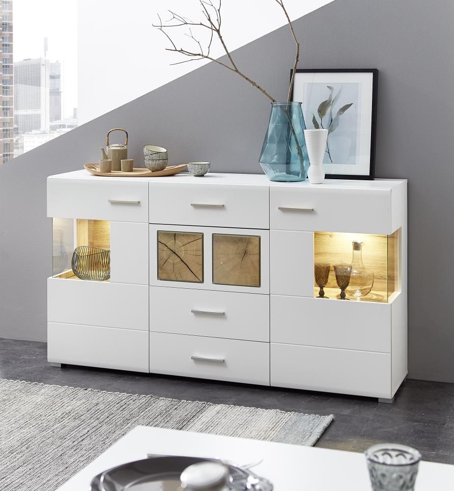 'FUN PLUS' Sideboard mit LED Weiß / Eiche Altholz Nb. Dekor Bild 1