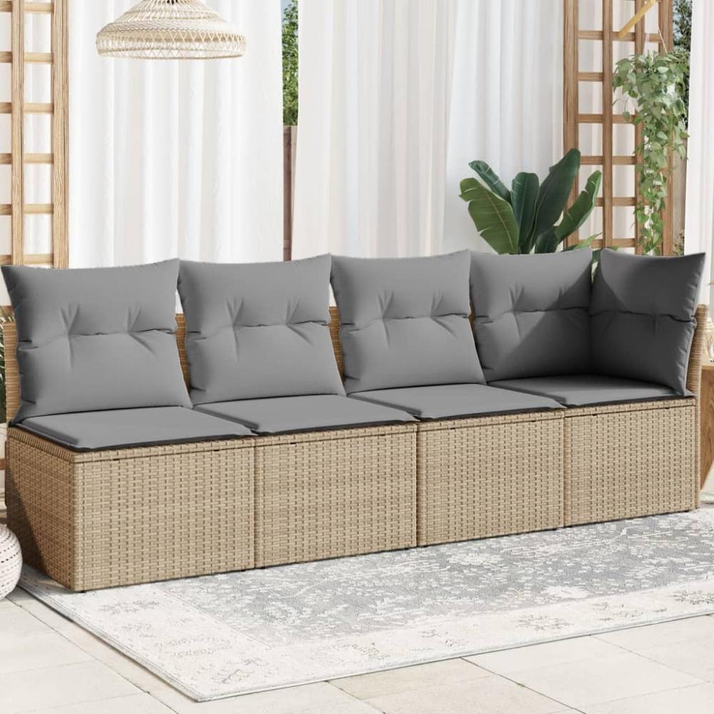 vidaXL Gartensofa mit Kissen 4-Sitzer Beige Poly Rattan 366088 Bild 1