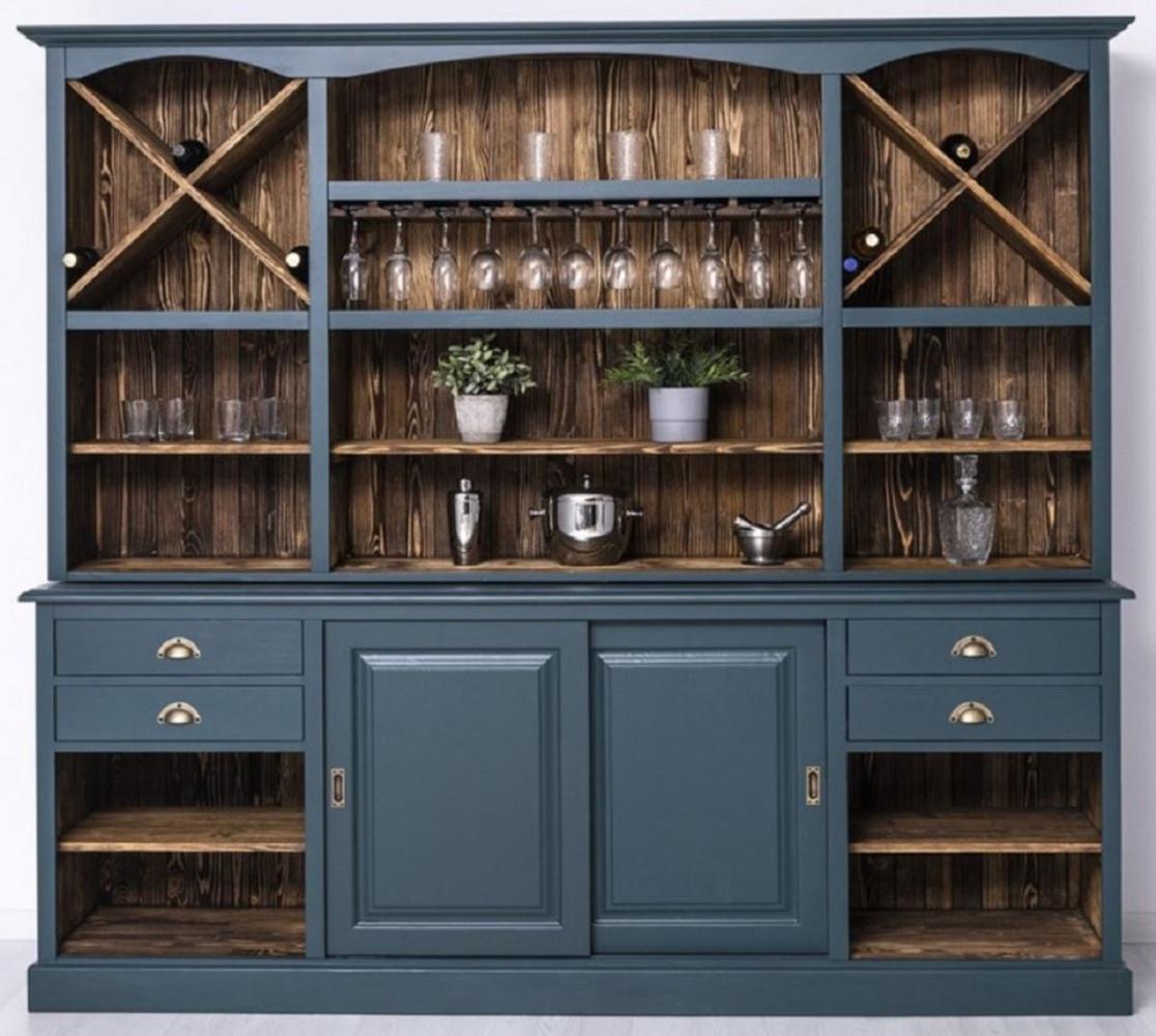 Casa Padrino Landhausstil Barschrank Blau / Dunkelbraun 240 x 50 x H. 210 cm - Massivholz Weinschrank im Landhausstil - Landhausstil Möbel - Bar Möbel im Landhausstil - Landhausstil Einrichtung Bild 1