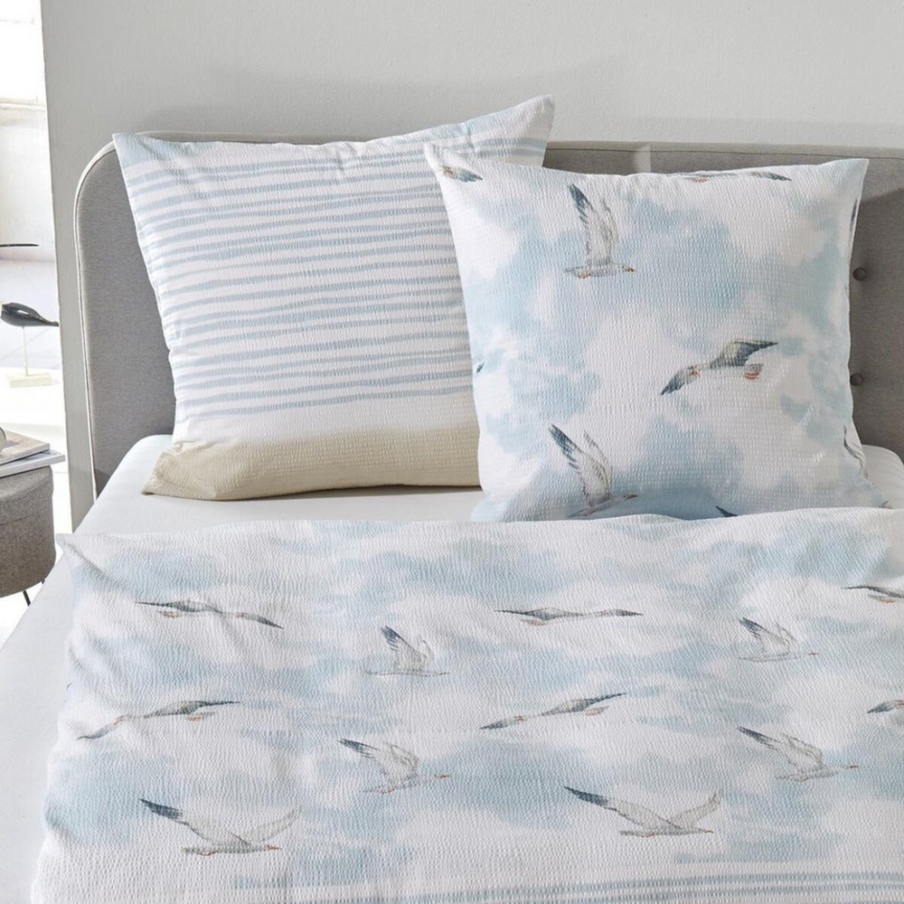 TRAUMSCHLAF Bettwäsche Möwen, Seersucker, 2 teilig, ideale Sommerbettwäsche im maritimen Look Bild 1
