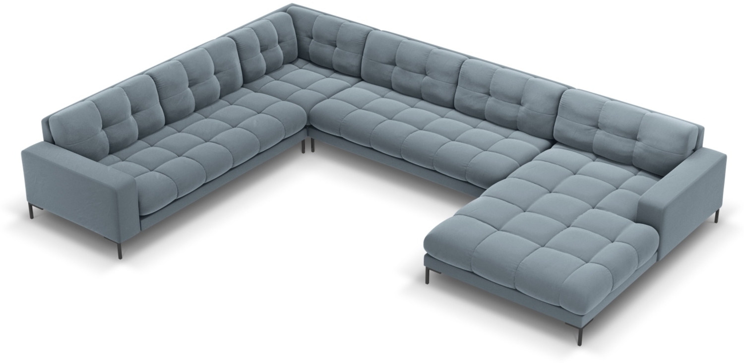 Micadoni Wohnlandschaft Mamaia 7-Sitzer Links Samtstoff Bluvel Hellblau schwarze Beine Bild 1